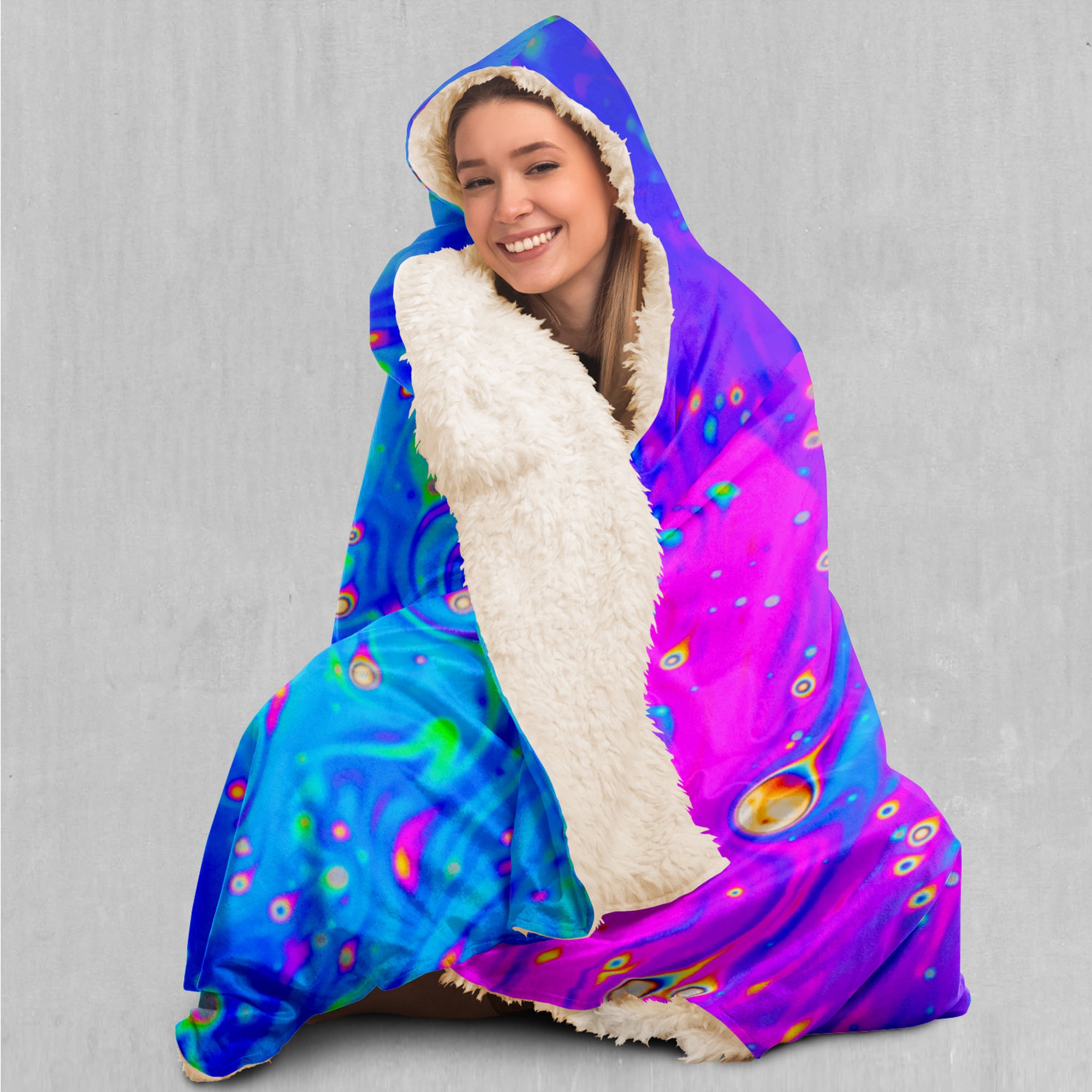 Liquified Psychedelic Abstract Colorful Fleece Sherpa Hooded Blanket