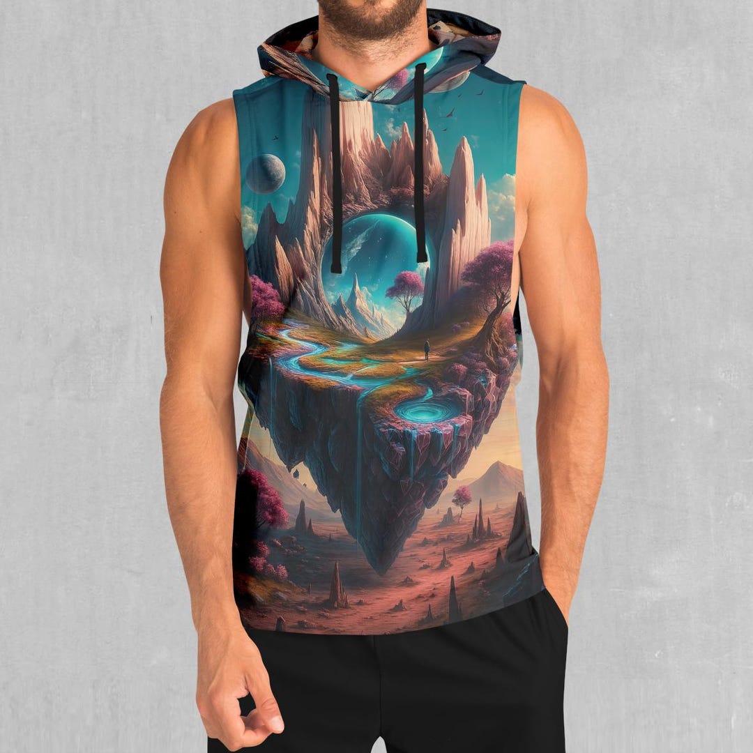 Polyester Rave Shirts Dream Isle Abstract Landscape EDM Rave Festival Polyester Sleeveless ...