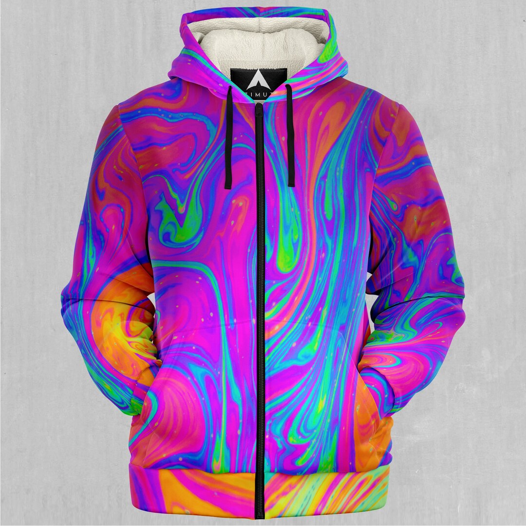 Acidic Drip Psychedelic Colorful Artistic Sherpa Microfleece Zip-up ...