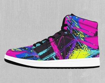 Neon Boulevard Retro Abstract High Top Sneakers, High Top Shoes