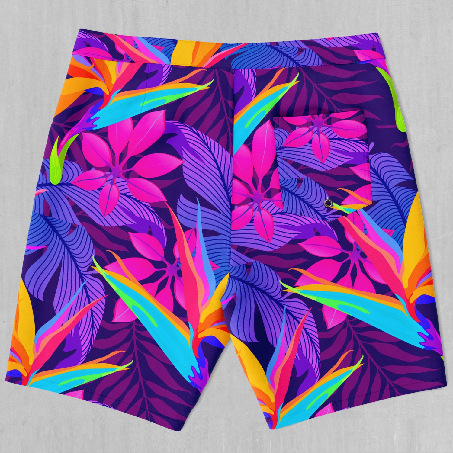 Neon Jungle Tropical Floral Pattern Board Shorts Men's Bathing