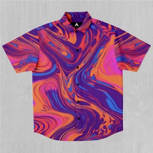 Luminous Mixture Psychedelic Synthwave Short Sleeve Button Down Collared Shirt