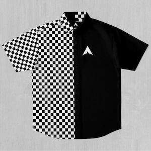 Checkerboard Short Sleeve Button Down Collared Shirt