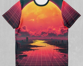 Camiseta con estampado integral de Cyber Skyline Synthwave Retro Vaporwave