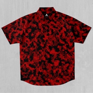 Cardinal Red Camo Short Sleeve Button Down Collared Shirt