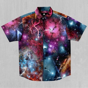Galaxies Collide Short Sleeve Button Down Collared Shirt