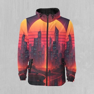 Neon Sunrise Vaporwave Retro Synthwave Snowboarding Windbreaker and Ski Windbreaker Jacket