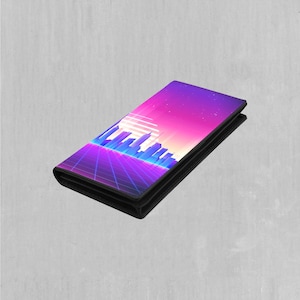 Carteira feminina Cyber City Vaporwave retrô com fecho de pressão dobrável