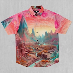 Dream Canyon Psychedelic Short Sleeve Button Down Collared Shirt