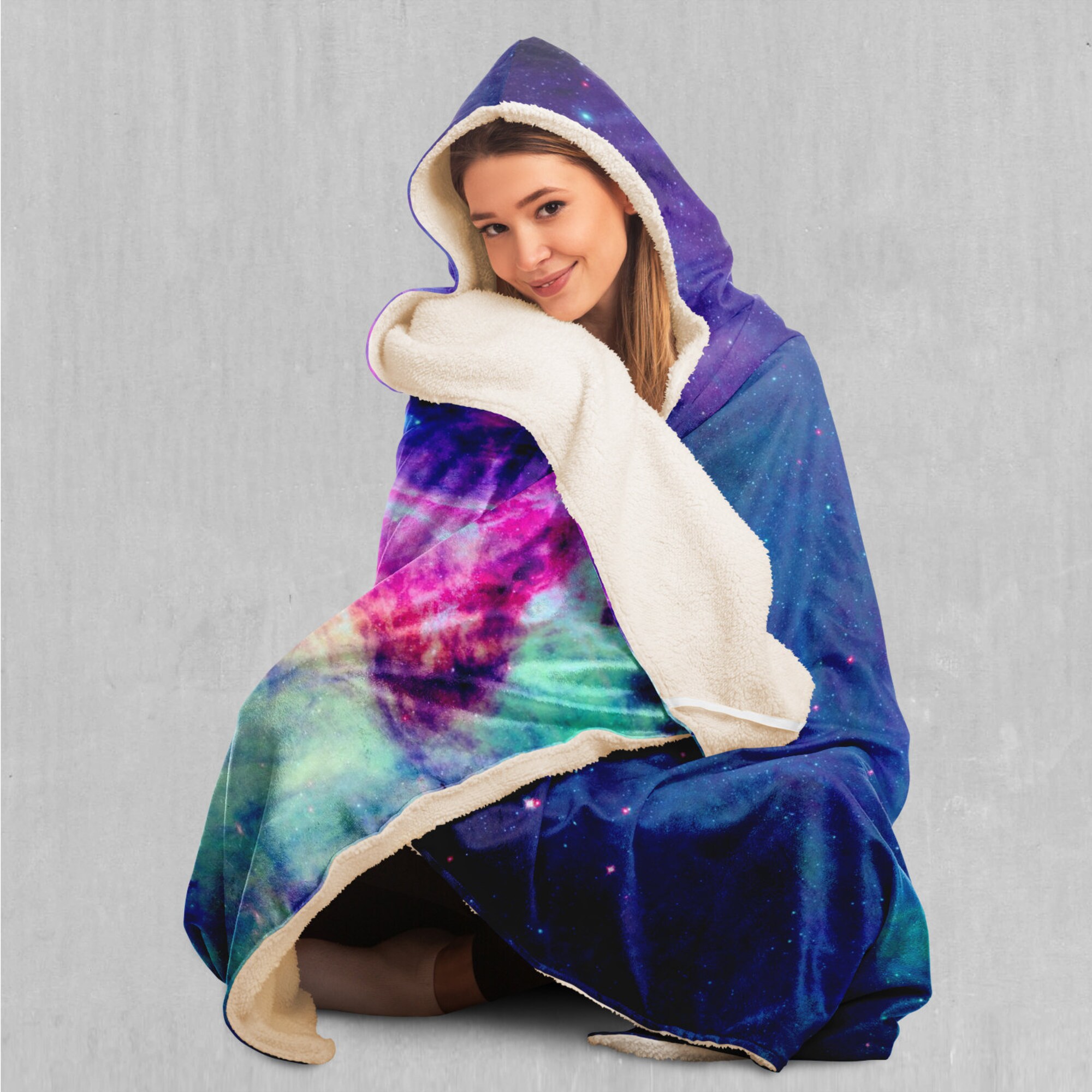 Galaxy Space Sherpa Microfleece Cape Hooded Blanket