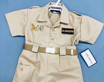 Baby infant  12 months Adventure Zookeeper Explorer 2 piece Uniform with Belt. Hand sewn and Made in USA. Free shipping!