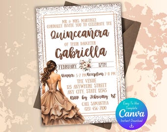 Bewerkbare Quinceanera-uitnodigingssjabloon | Direct downloaden | Canvassjabloon | Digitale afdruk | Aanpasbaar | Quinceanera-uitnodiging |