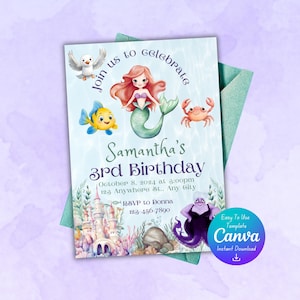 Little Mermaid Birthday Invitation | Ariel The Little Mermaid Birthday Invitation | The Little Mermaid Birthday Invitation | Mermaid Invite