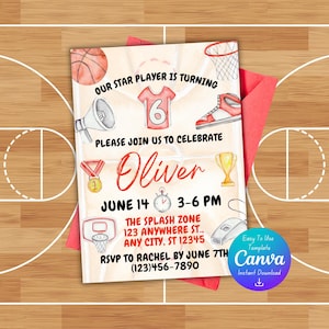 Basketball Birthday Invitations | Basketball Birthday Party Invitations | Basketball Birthday Invitation Templates | Instant Download