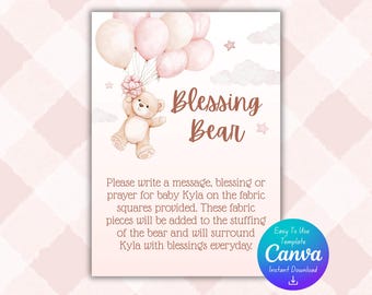 Bord met zegenbeer | Babyshower teddybeer | Babyshower beren | Babyshower met berenthema | Direct downloaden | Digitale afdruk