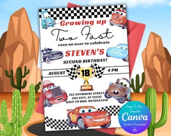 Cars Movie Birthday Invitation | Canva Template | PDF Download | Instant Download | Cars Birthday Invitation | Cars Movie Birthday Party