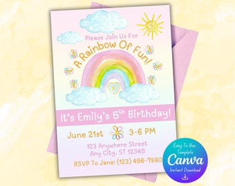 Rainbow Birthday Invitation | Rainbow Invitation Template | Rainbow Party | Editable Canva PDF | Instant Digital Download | Rainbow Birthday