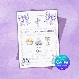 First Communion Invitations | First Holy Communion Invitations | Invitation To First Holy Communion | Purple First Communion Invitations