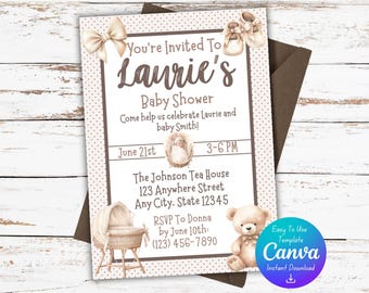 Boho Baby Shower Invitations | Gender Neutral Baby Shower | Gender Neutral Baby Shower Invitations | Instant Download | Canva Template |
