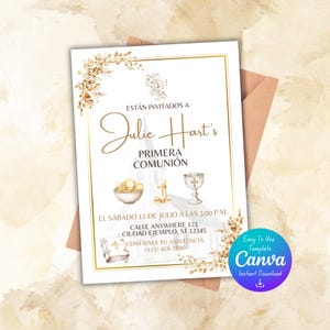 Invitación de Primera Comunión en Español | Invitación de Primera Comunión | Invitación de Primera Comunión dorada | Descarga Instantanea