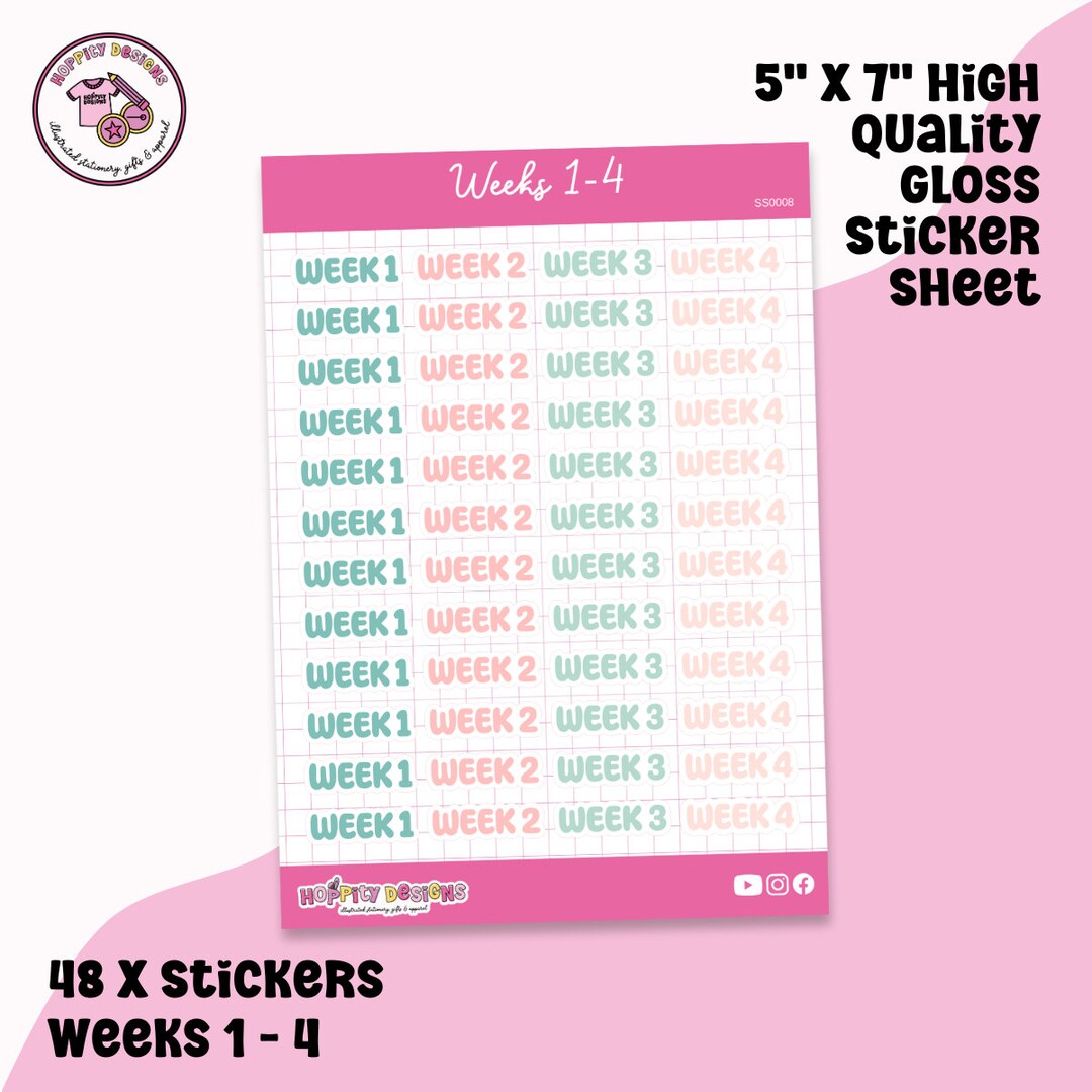 Week Numbers Stickers Weekly Planner Sticker Sheet, Weeks 1 - 4, Functional Stickers, Planner ...
