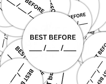 Before Date Stickers, Round Expiration Labels for Food Packaging