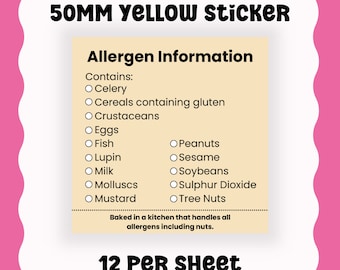 Allergenetiketter för bagare: Livsmedelssäkerhetsetiketter (12 per ark)
