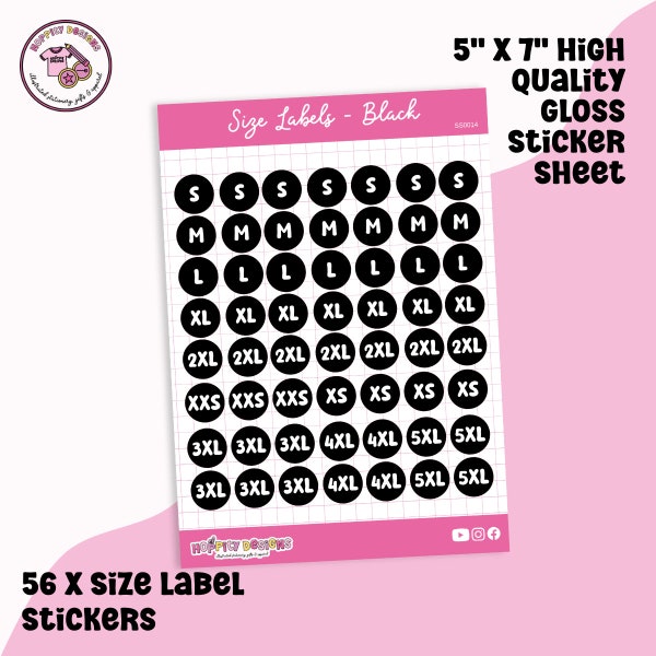 Sizing Labels for Clothing, Apparel Stickers, Size Stickers, Label, Clothing Business, Size labels