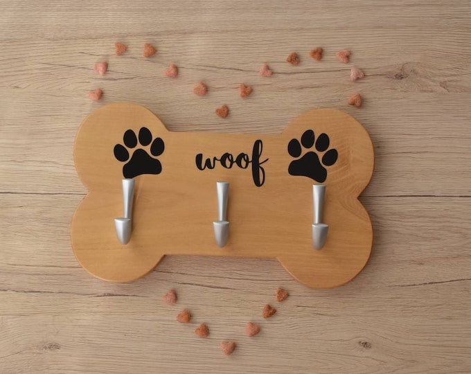Dog Hanger for Leash Bone Shape Wooden Lead Holder Puppy Gift Wall Hook Wardrobe Collar Harness