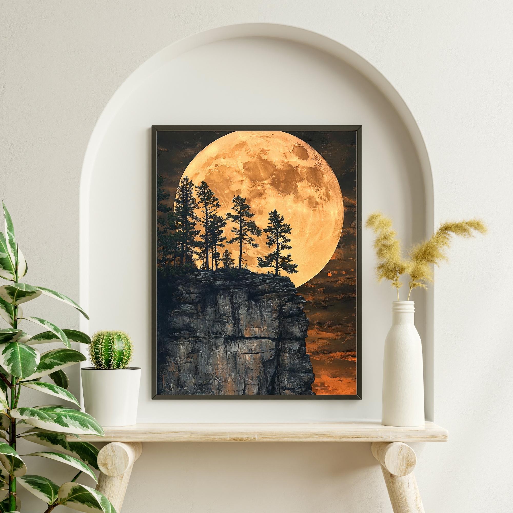 Artful Moonlight Cliff | Full Moon & Nature Landscape Wall Art