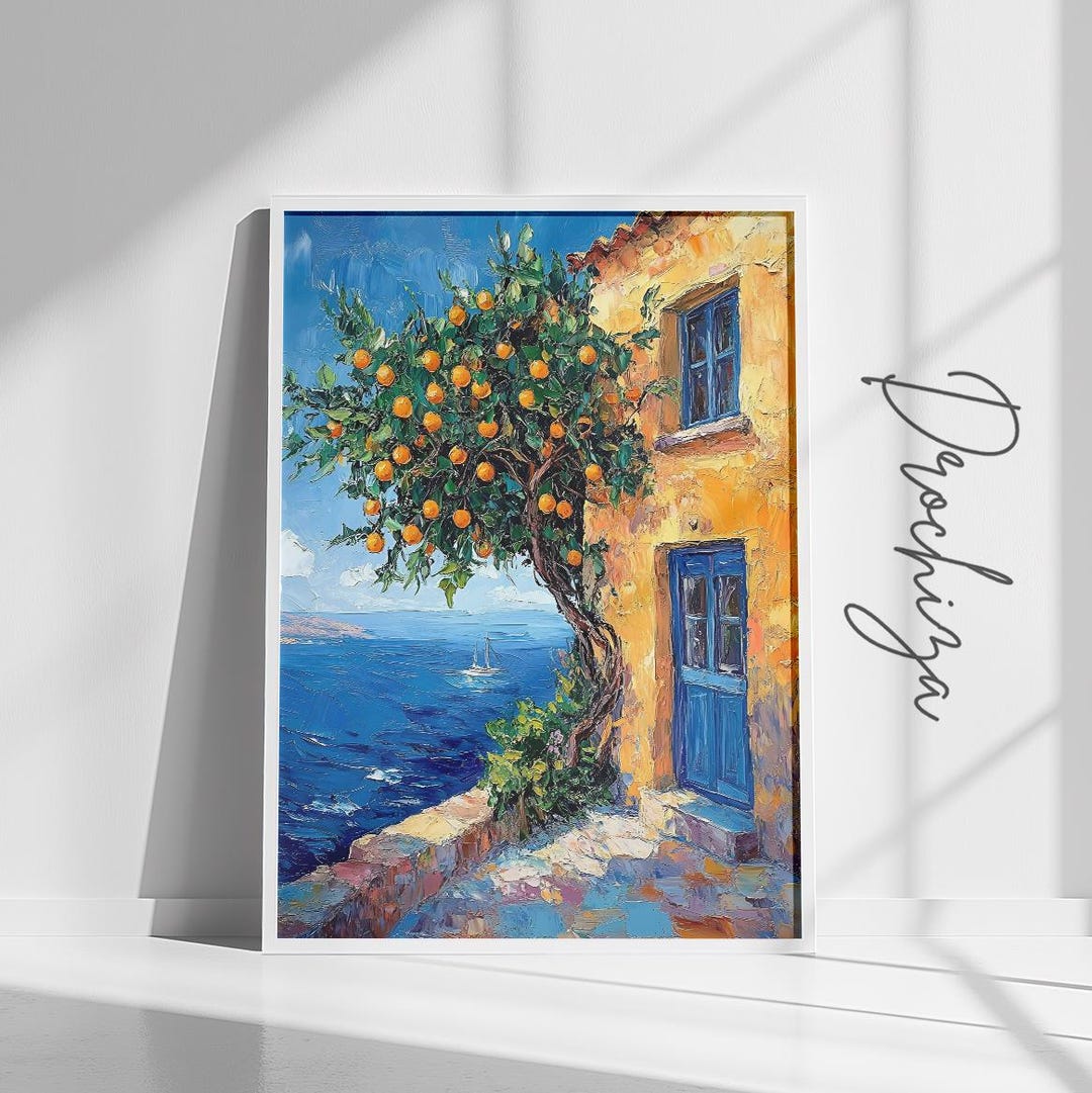 Artful Mediterranean Orange Tree Wall Art – Vibrant Impressionist ...