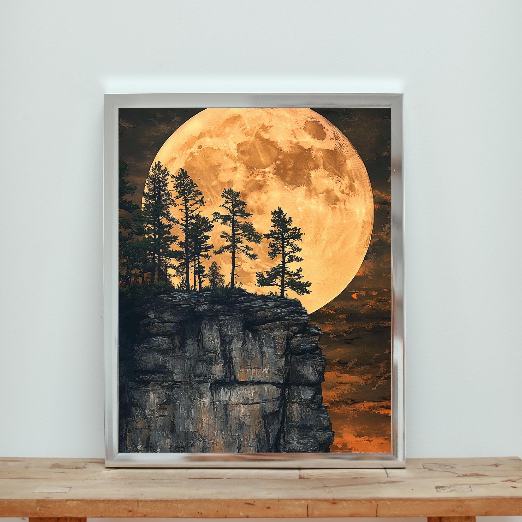 芸術写真 Nature Photograph Full Moon Art Print Artful Moonlight Cliff | Full Moon & Nature Landscape Wall