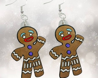 Handmade gingerbread man earrings for Christmas