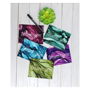 Lot de 5 impressions de cartes d'art « Merci » à l'encre à l'alcool de couleur foncée - Unique - Rise Creative Studio - Art - Carte de voeux - Jeu de cartes-cartes vierges