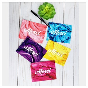 Set of 5 Bright Alcohol Ink 'MERCI' Art Card Prints - Unique  - Rise Creative Studio - Art - Greeting Card - Blank Card - Card Set -Bright