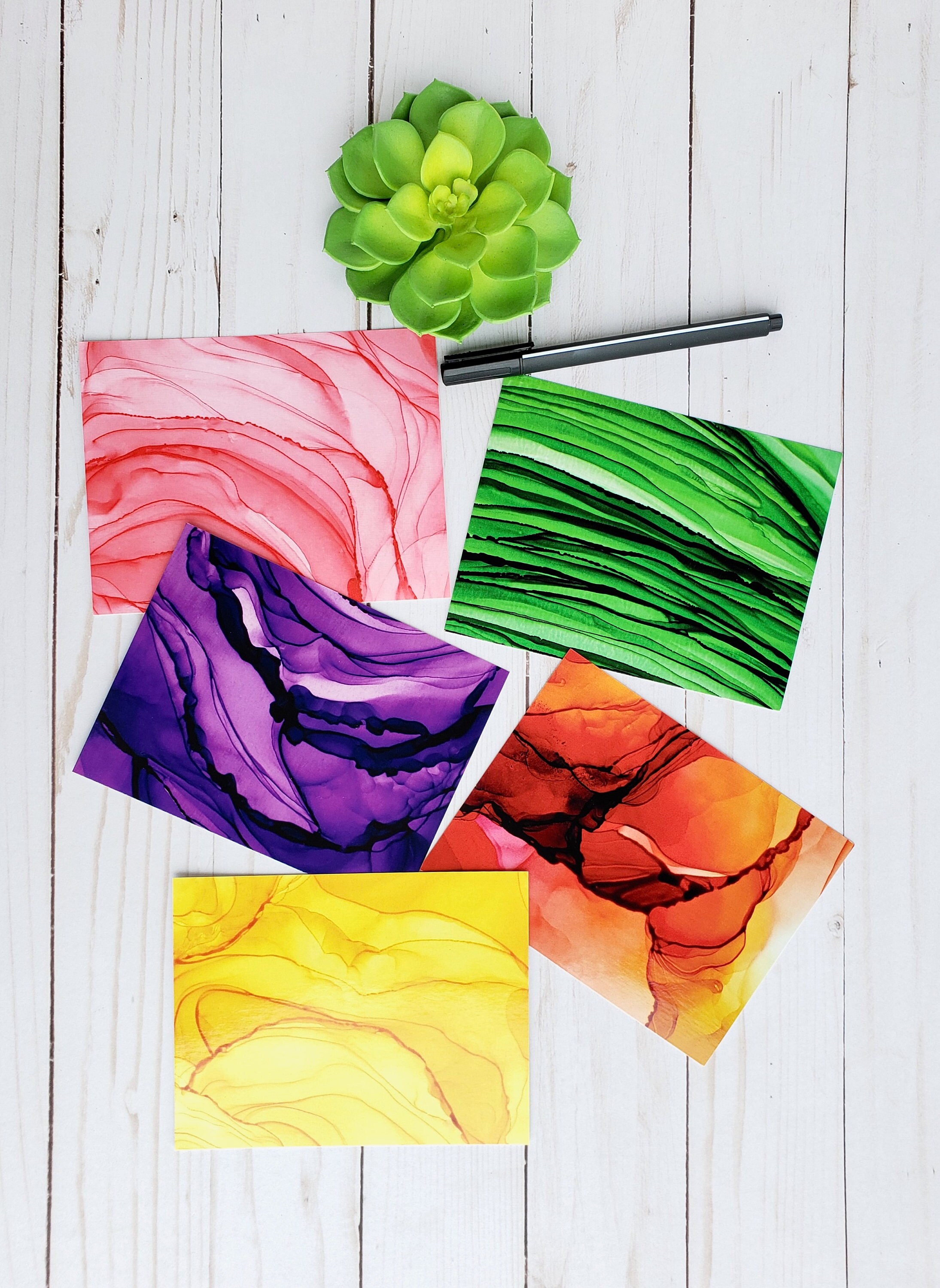Set of 5 Alcohol Ink Art Card Prints Unique Jenn Etsy