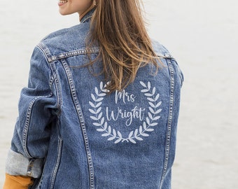 Wedding iron on transfer, DIY bride denim jacket patch with custom name or quote