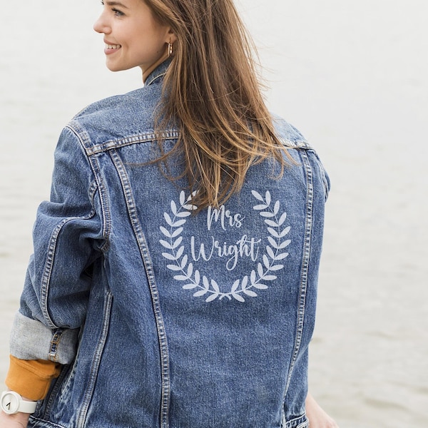 Wedding iron on transfer, DIY bride denim jacket patch with custom name or quote