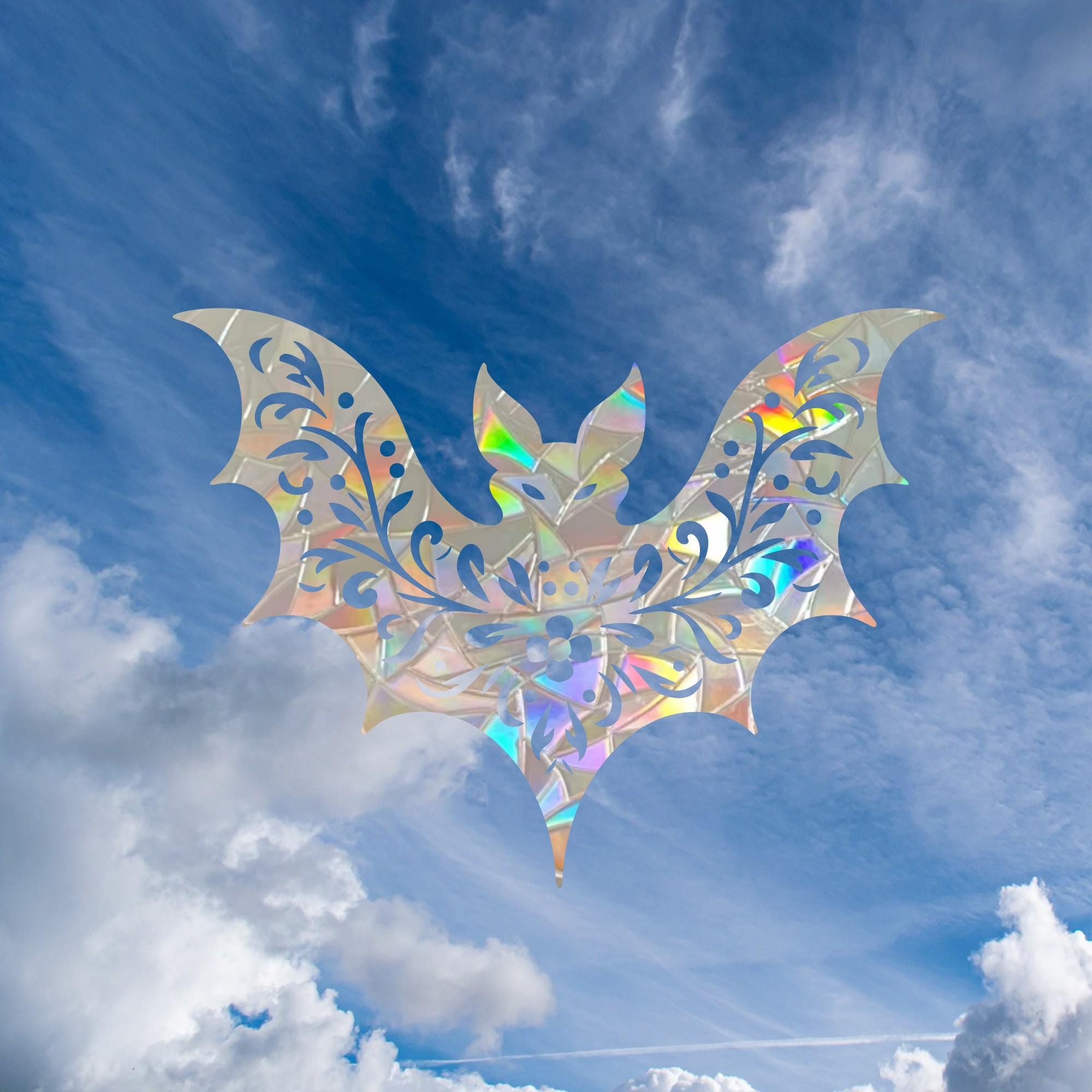 Floral Bat Suncatcher Sticker, Bat Rainbow Maker Decal, Suncatcher for ...