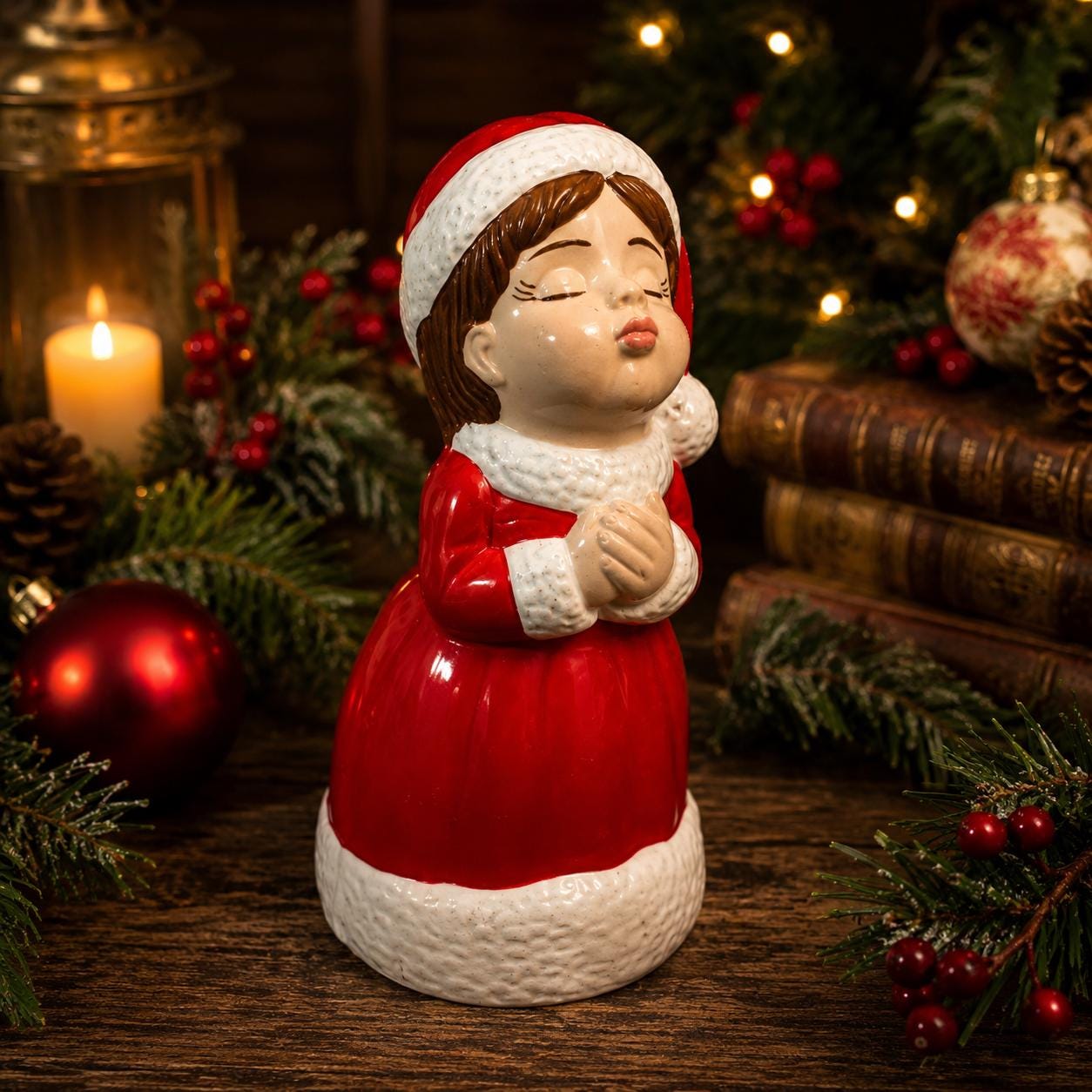 Girl in Red Dress Ceramic Figurine Vintage - Etsy