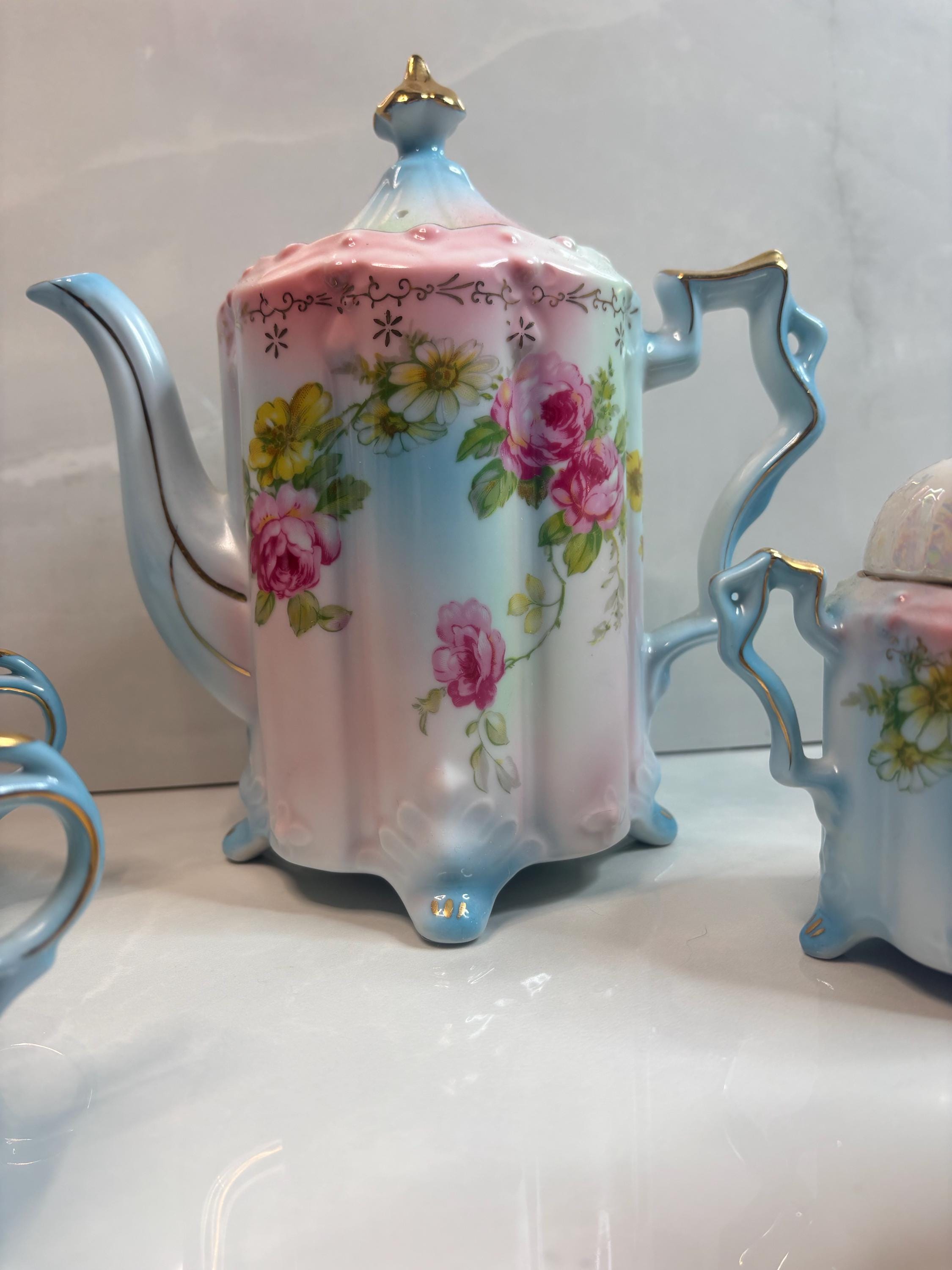 Pastel Rose Porcelain Tea Set • 5 Cup Mid‑century Japan • Gold Trim ...