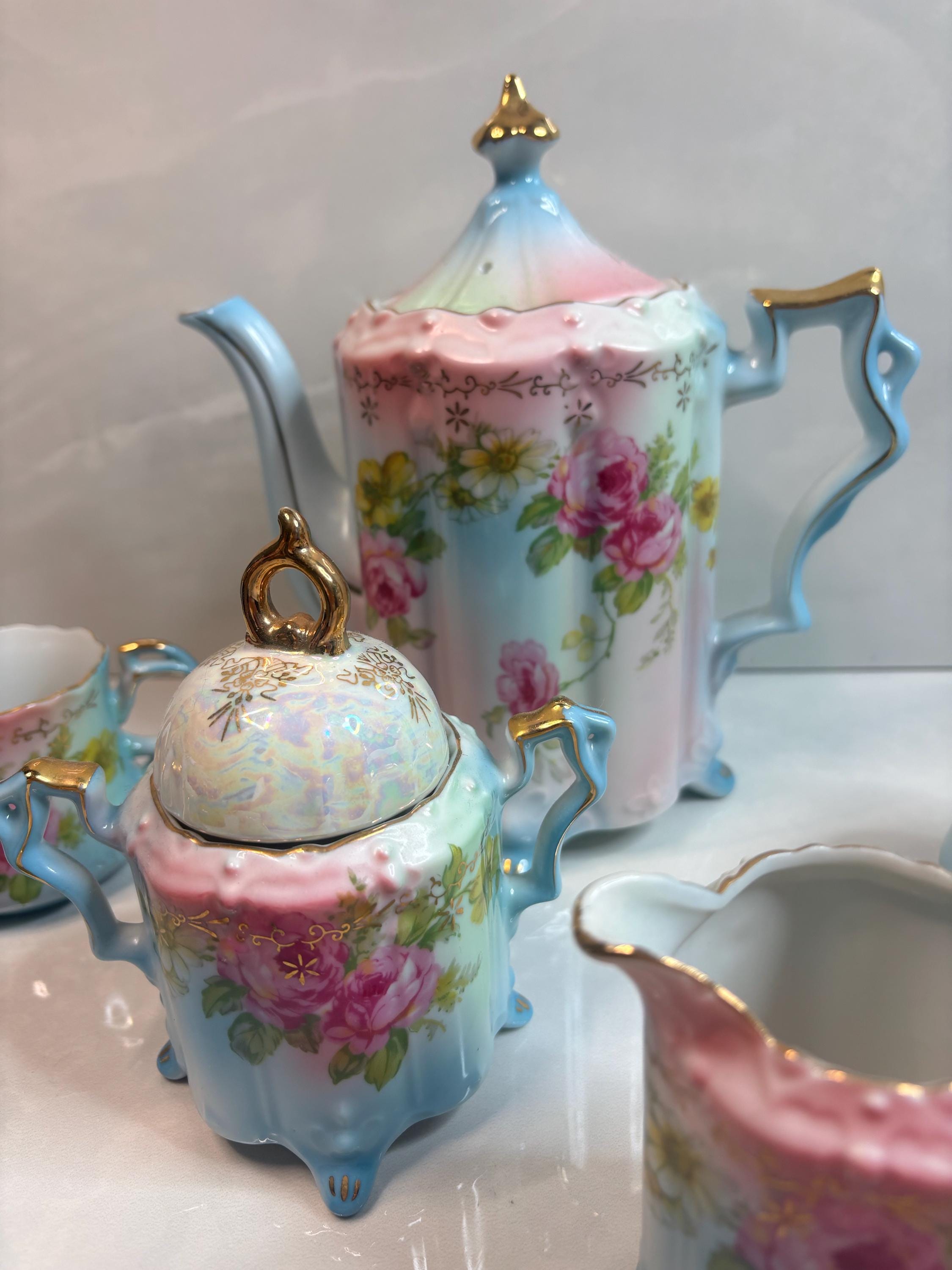Pastel Rose Porcelain Tea Set • 5 Cup Mid‑century Japan • Gold Trim ...