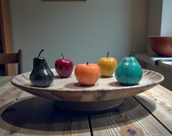 Set di frutta vintage in alabastro – Mele e pere in pietra intagliate a mano, arredamento italiano