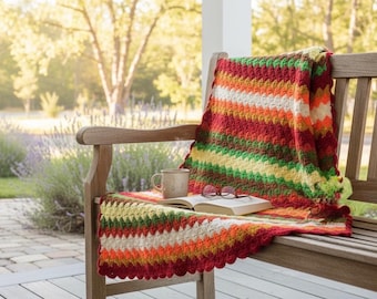 Vintage Handmade Crocheted Afghan – Retro Shell Stitch – 36.5” × 58”