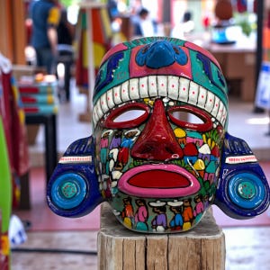 Handcrafted Ceramic Festival Mask – Vivid Folk Art – Mid-to-Late 20th Century