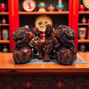 Statues traditionnelles du gardien shisa d&#39;Okinawa - Paire