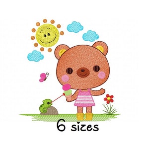 Cute Bear Girl embroidery design, newborn embroidery design machine, bear embroidery pattern file instant download, baby embroidery design