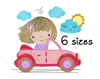 Girl Car embroidery designs, baby embroidery design machine, newborn embroidery pattern, file instant download, Kids embroidery