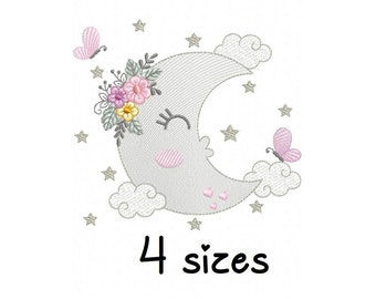Schöne Mond Stickdatei, Baby Stickdatei Maschine, Neugeborenen Stickmuster, Datei Sofort Download, Himmel Stickdatei