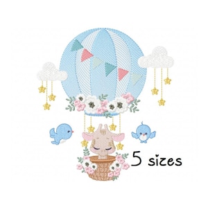 Cute Giraffe embroidery design, Baby embroidery design machine, newborn embroidery pattern, file instant download, balloon embroidery design